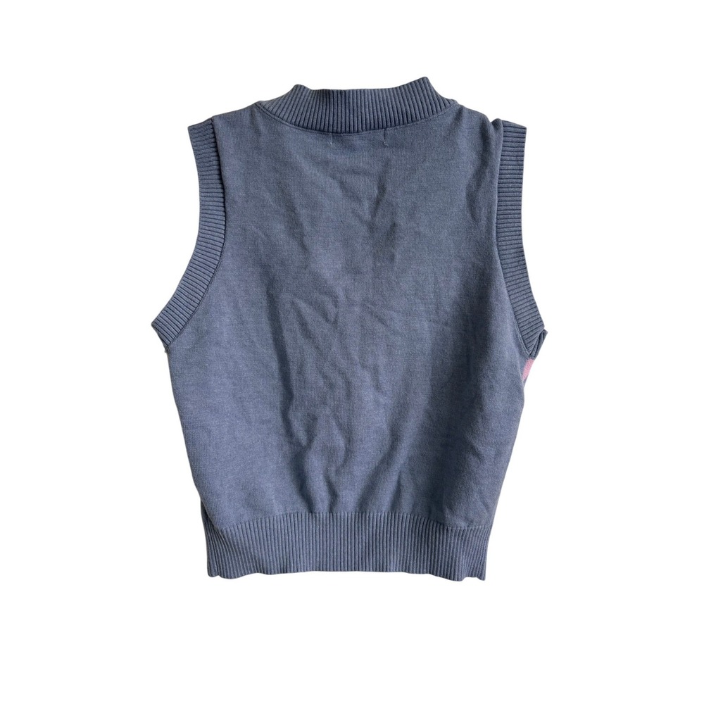 Haute Monde Argyle Sweater Vest Blue V-Neck Preppy Y2K Schoolgirl Size Small - Picture 2 of 8